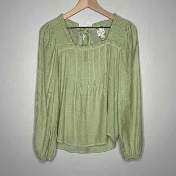 Blu Pepper Womens Peasant Top Medium Light Green Yellow Polka Dots Dainty Brunch - Picture 1 of 10